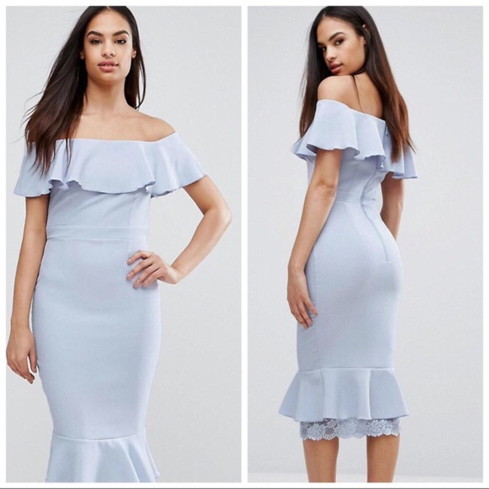 Vesper Off Shoulder Pencil Dress With Lace Insert